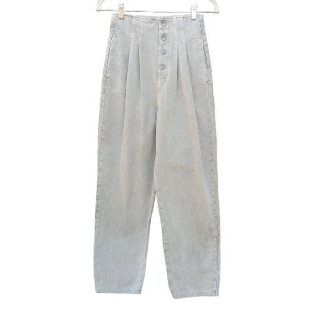 MASSIMO DUTTI | Ultra High Rise Pleated Stone Wash Khaki Barrel Leg Crop Pants 2